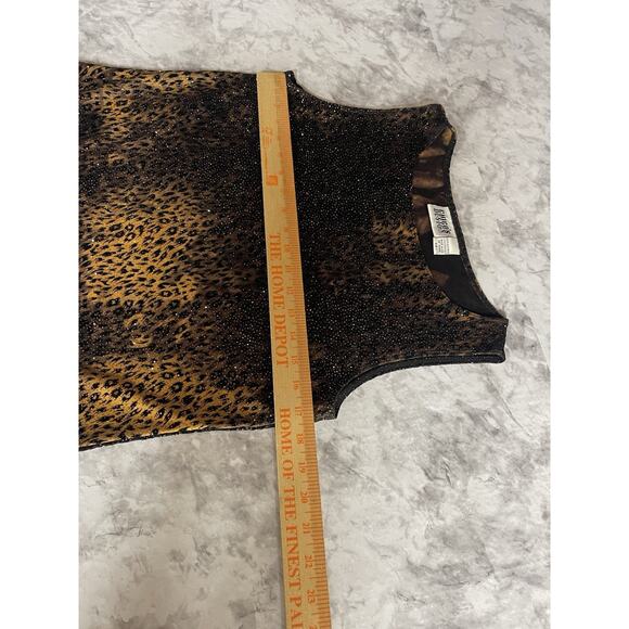 McBling Mob Wife 00s Y2K Leopard Glitter Tank Top Sz 1 Brown Gold Sparkle Glam - Picture 10 of 12